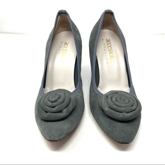 ACCESSOIRE DIFFUSION gray suede heels, vintage, made in Spain, size 39 - Picture 6 of 13